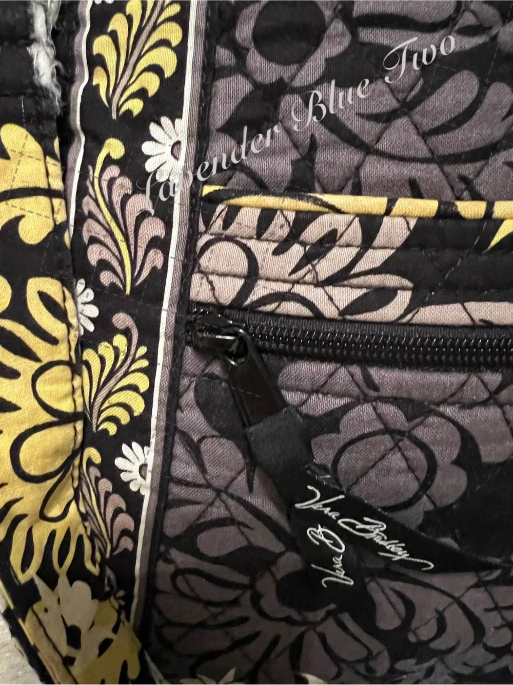 VERA BRADLEY Baroque 2008 Zipper Hipster Crossbody Black Yellow Y2K Floral